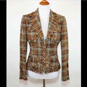 TAHARI ASL BROWN TWEED CHUNKY KNIT BLAZER JACKET